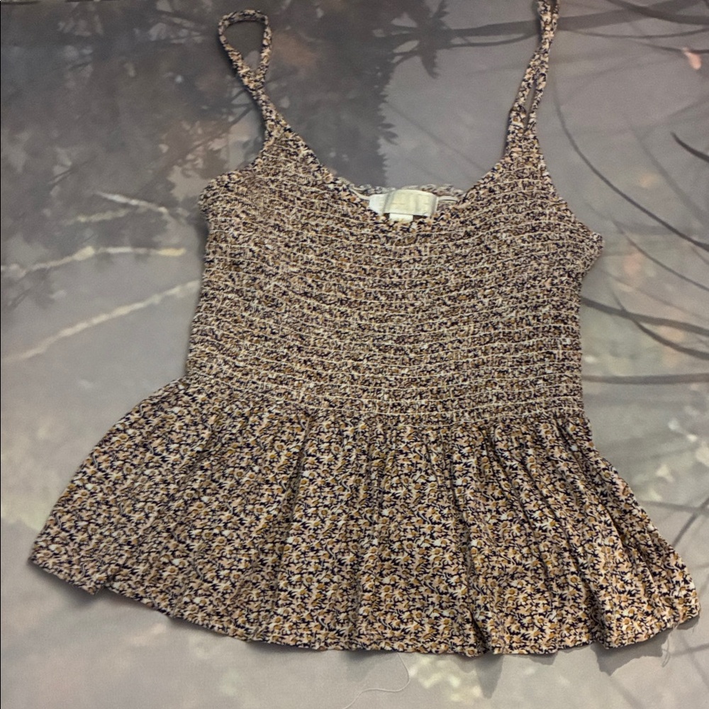 Smocked Peplum Tank Top 100% Rayon size Medium Adjustable Strappy Sleeves